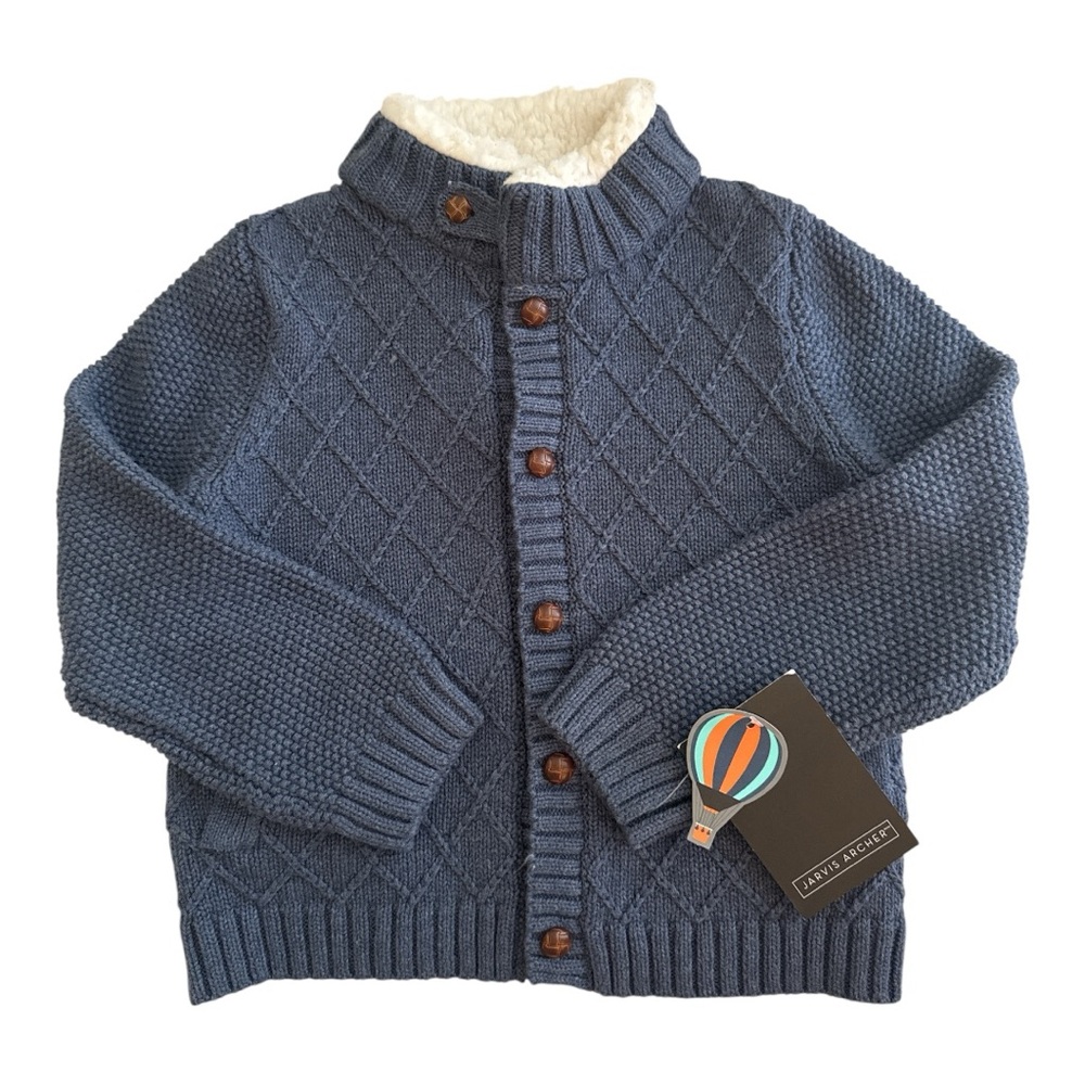 NWT JARVIS ARCHER Gray Cable Knit Cotton Sweater Boy's Size 4 Front Buttons